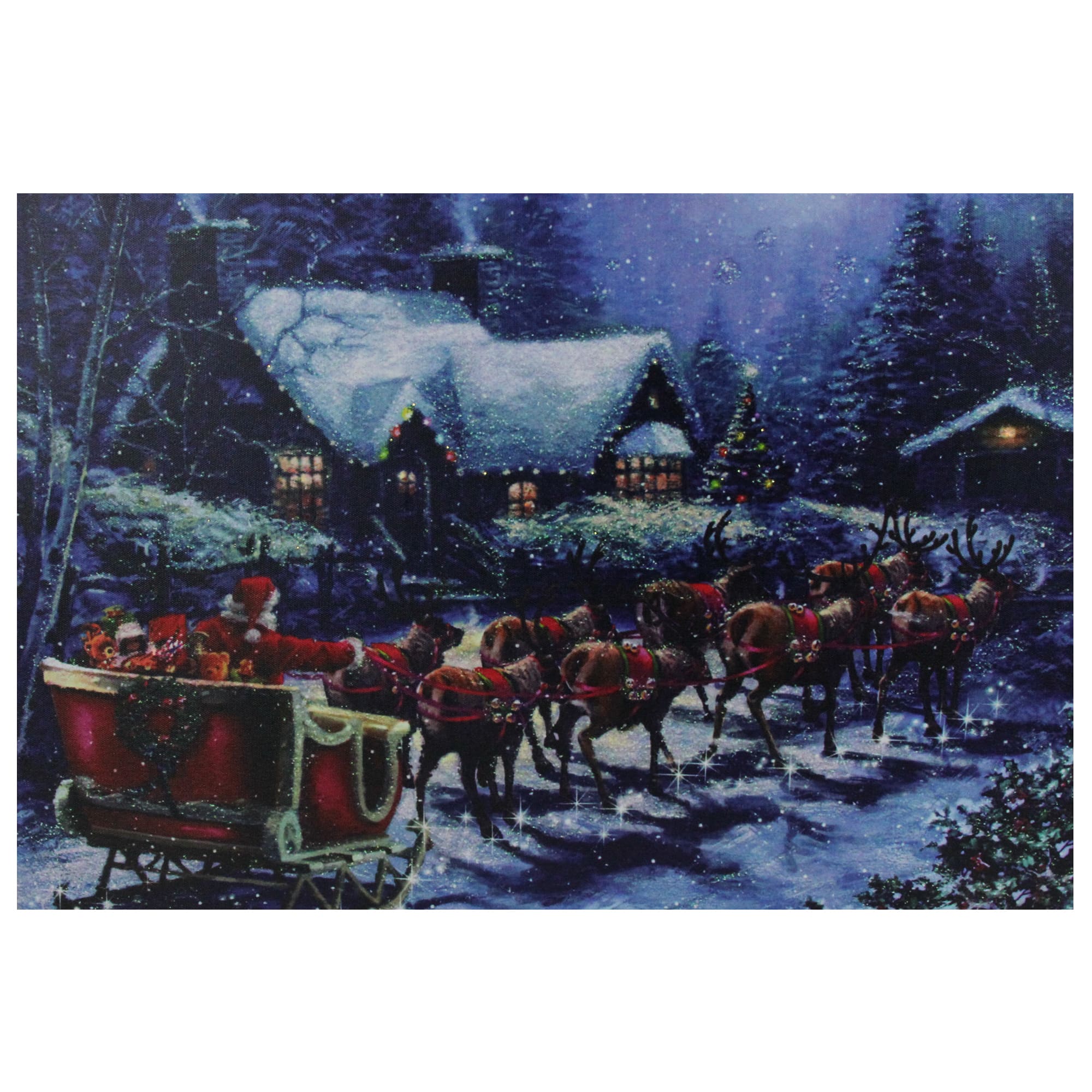 LED Lighted Santa Claus In Sleigh Christmas Canvas Wall Art